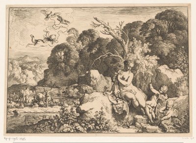 Venere seduta su una roccia, accompagnata da tre putti da Christian Wilhelm Ernst Dietrich