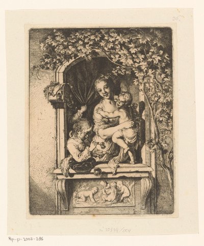 Donna con bambini in una finestra decorata da Christian Wilhelm Ernst Dietrich