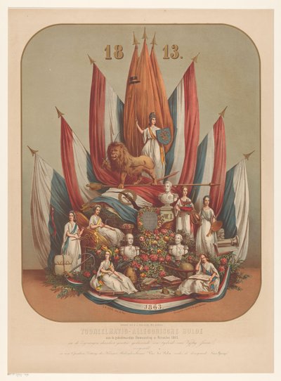 Rappresentazione allegorica in memoria della memorabile rivoluzione del novembre 1813 (Tooneelmatig-allegorische hulde aan de gedenkwaardige Omwenteling in November 1813) da Christianus Hendricus Hein