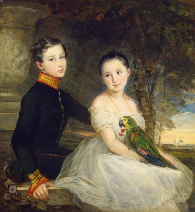 Bambini con pappagallo di Christina Robertson (1796-1854) da Christina Robertson