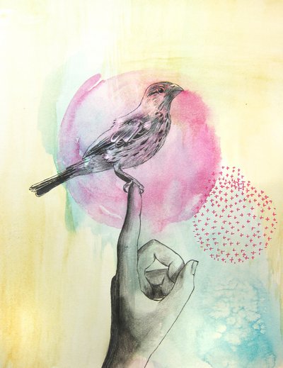 Posatoio per dita "Uccellino rosa" da Christine Lindstrom