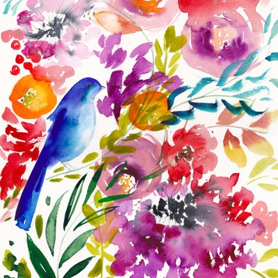 Uccello dai colori vivaci e motivi floreali da Christine Lindstrom