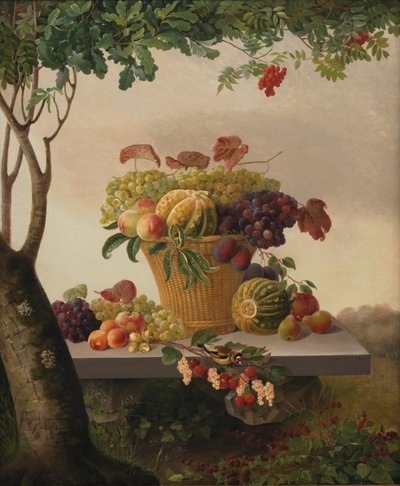 Un cesto di frutta in un paesaggio da Christine Løvmand