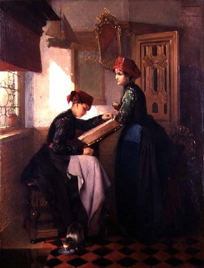 Ragazze di Hindeloopen in un interno da Christoffel Bisschop
