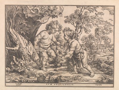 Bambino Gesù e Giovanni Battista che giocano con l
