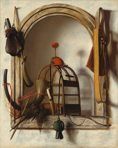 Nicchia con attrezzatura per falconeria da Christoffel Pierson