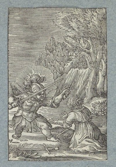 Bambino si arrende a un angelo vestito da cavaliere da Christoffel van Sichem (II)