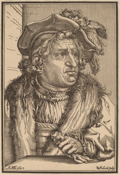 Uomo con Cappello Piumato da Christoffel van Sichem I after Hendrik Goltzius