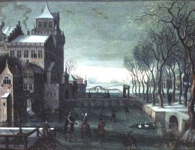 Paesaggio Invernale con Figure che Pattinano vicino a un Castello Fossato da Christoffel van den (circle of) Berghe