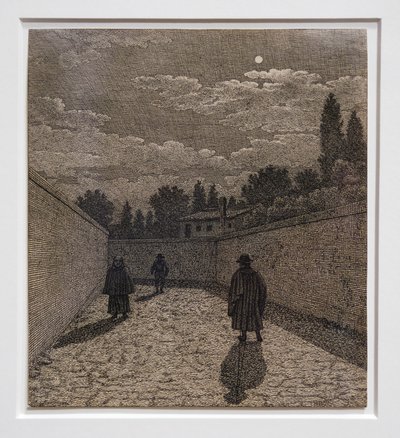 Chiaro di luna sulla strada, illustrazione per la prospettiva lineare, tavola IV 1838-40 (acquaforte) da Christoffer-Wilhelm Eckersberg