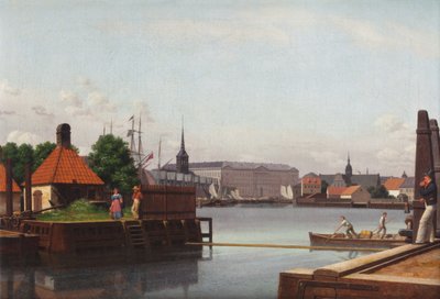 La Borsa, Christiansborg e la chiesa di Holmen, viste dal sito della Compagnia Asiatica da Christoffer Wilhelm Eckersberg