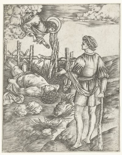 Dio parla a Caino che sta vicino al corpo morto di Abele da Christoforo di Michele Robetta