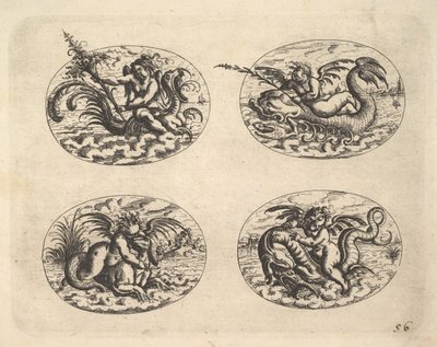 Quattro ovali con geni, piatti dal Neue Grotessken Buch, 1610 da Christoph Jamnitzer
