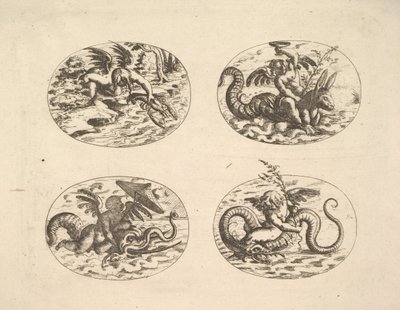 Putti con Mostri Marini, piatti dal Neue Grotessken Buch, 1610 da Christoph Jamnitzer