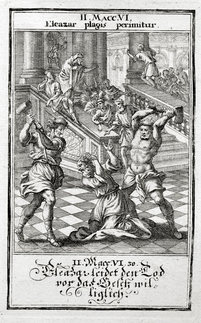 Eleazar accetta volontariamente la pena di morte, Maccabei 1695 da Christoph Weigel