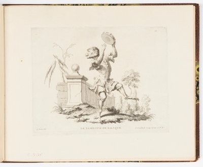 Tavola 10, Le Tambour de Basque (Il Tamburello), Singeries ou différentes actions de la vie humaine représentées par des singes (Buffonate o diverse azioni della vita umana rappresentate da scimmie) da Christophe Huet