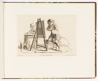 Tavola 11, Le Maître Peintre (Il Maestro Pittore), Singeries ou différentes actions de la vie humaine représentées par des singes (Trucchi di scimmie o diverse azioni della vita umana rappresentate da scimmie) da Christophe Huet