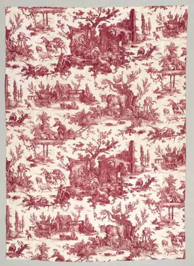 Striscia di cotone stampato con disegno Les plaisirs de la ferme da Christophe Philippe Oberkampf