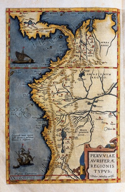 Mappa del Perù, dai registri della spedizione di Hernando de Soto nel 1570 da Christophe Plantin