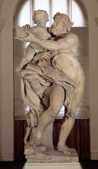 Fauno con bambino Scultura in pietra da Christophe Veyrier