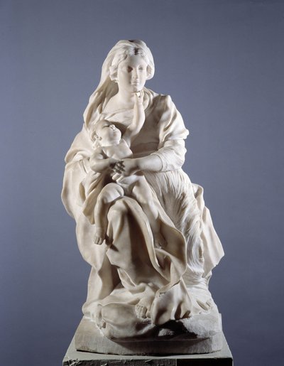 Vergine e Bambino Scultura in marmo da Christophe Veyrier