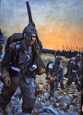 Fanteria tedesca del 1914 in uniforme da campo (litografia a colori) da Christopher (after) Clark