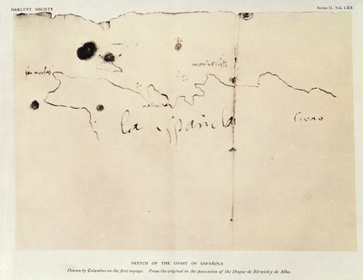 Schizzo della costa di Espanola, disegnato da Colombo nel primo viaggio, dall