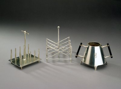 Porta toast con supporti verticali, prodotto da Hukin & Heath, 1878 da Christopher Dresser