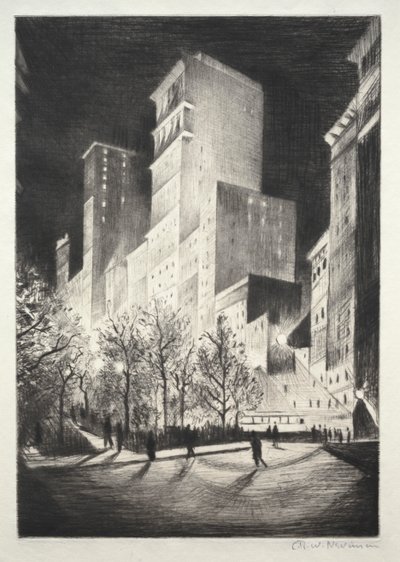 Le tre del mattino: un angolo vicino a Madison Avenue (conosciuto anche come le due del mattino a New York e Metropolis) da Christopher Richard Wynne Nevinson