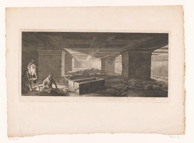 Tomba etrusca a Tarquinia con a sinistra un disegnatore illuminato da una torcia da Christopher Norton