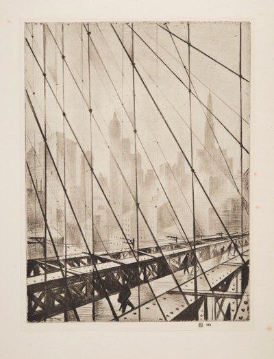 Guardando attraverso il ponte di Brooklyn, pub. 1921 da Christopher Richard Wynne Nevinson
