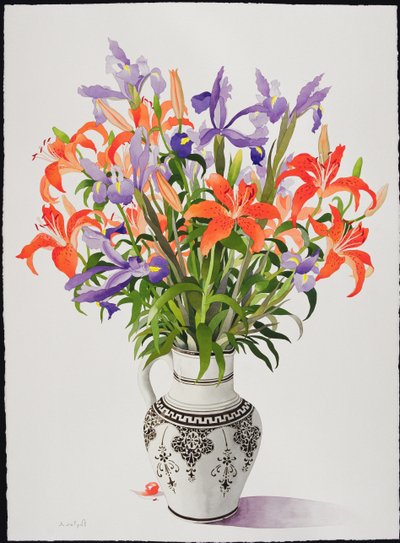 Fiori in una brocca bianca e nera da Christopher Ryland