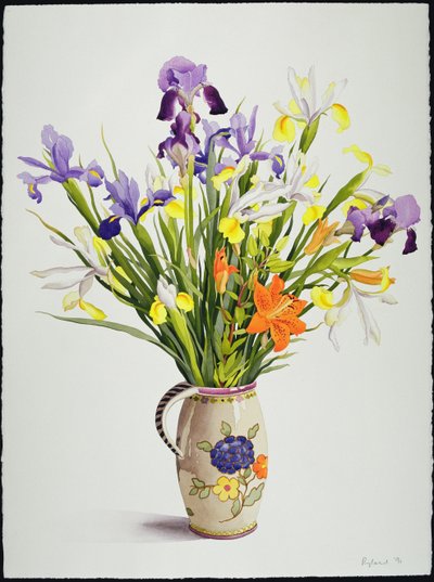 Iris e gigli in una brocca olandese da Christopher Ryland