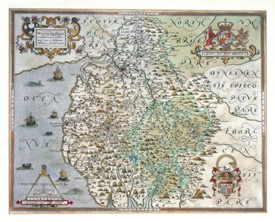 Mappa di Westmorland e Cumberland da Christopher Saxton