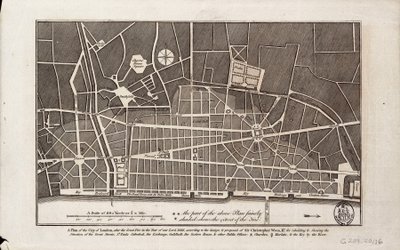 Piano della città di Londra dopo il Grande Incendio del 1666 da Christopher Wren