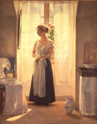 Interno con una ragazza davanti a uno specchio da Cilius Anderson