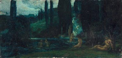 Donne che fanno il bagno la sera in un paesaggio meridionale da Circle of Arnold Böcklin