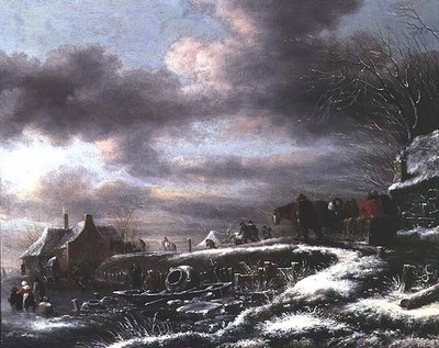 Paesaggio Invernale con Figure su una Slitta Trainata da Cavalli da Claes  Molenaer