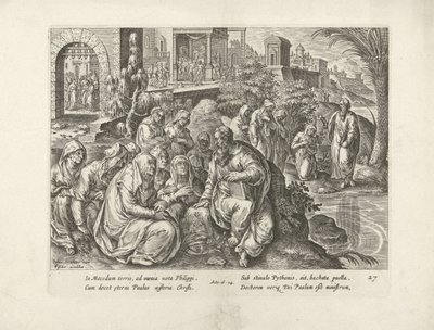 Paolo converte le donne di Filippi da Claes Jansz. Visscher (II) (attributed to workshop of)