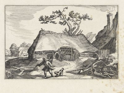 Cane che abbaia vicino a una fattoria da Claes Jansz. Visscher (II)