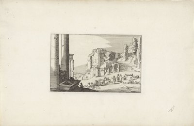 Paesaggio collinare con una fontana e pastori (Paesaggi italiani con rovine, Variae antiquitates Romanae) da Claes Jansz. Visscher (II)