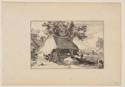 Un fienile, da Paesaggi (Verscheyden aerdige Lanthuysen...) da Claes Jansz. Visscher