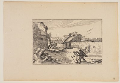 Un villaggio, scala in piedi contro la casa a sinistra, da Paesaggi (Verscheyden aerdige Lanthuysen...) da Claes Jansz. Visscher