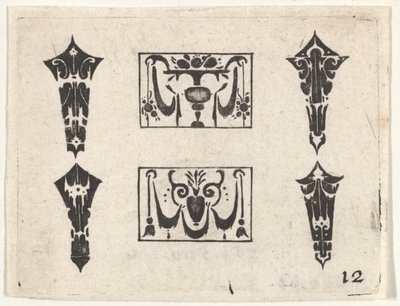 Stampa Blackwork con Due Pannelli Orizzontali e Quattro Castoni da Claes Jansz Visscher