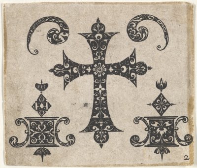 Stampa in blackwork con una croce latina e piccoli motivi, ca. 1620 da Claes Jansz Visscher