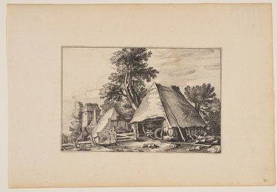 Fattoria con capannone per il carro, da Paesaggi (Verscheyden aerdige Lanthuysen...) da Claes Jansz. Visscher