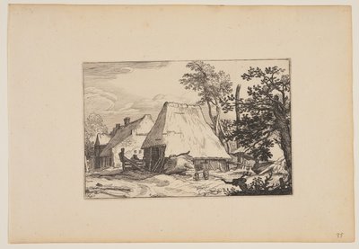 Aia, uomo che riposa su un recinto a sinistra del centro, da Paesaggi (Verscheyden aerdige Lanthuysen...) da Claes Jansz. Visscher