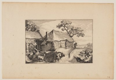 Sentiero lungo un fienile, da Paesaggi (Verscheyden aerdige Lanthuysen...) da Claes Jansz. Visscher