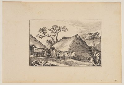 Due fienili, carrello a sinistra, da Paesaggi (Verscheyden aerdige Lanthuysen...) da Claes Jansz. Visscher