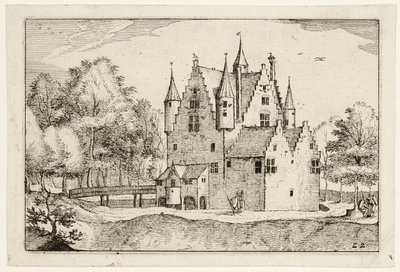 Un castello, piatto 22 dopo Immagini di fattorie, case di campagna e villaggi rustici (Praediorum villarum et rusticarum casularum icones) da Claes Jansz. Visscher II